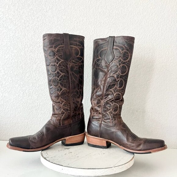 Rod Patrick Womens Cowboy Boots 10.5 A Brown Perro Loco Leather Blunt Toe Tall - Picture 8 of 13